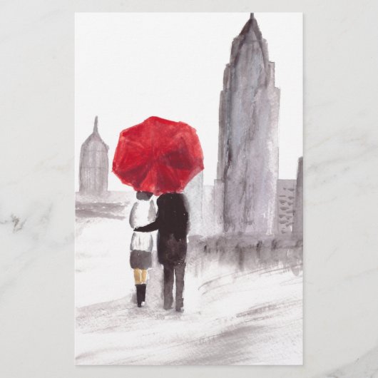 New York love couple with red umbrella (Front)