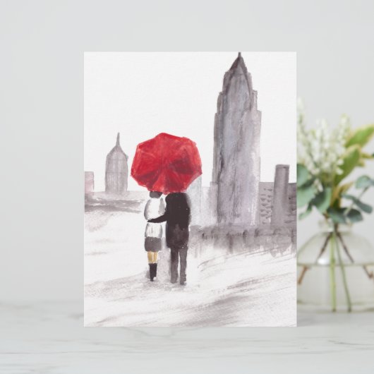 New York love couple with red umbrella (Standing Front)