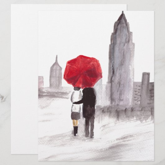 New York love couple with red umbrella (Front/Back)