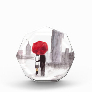 New York love couple with red umbrella Acrylic Award