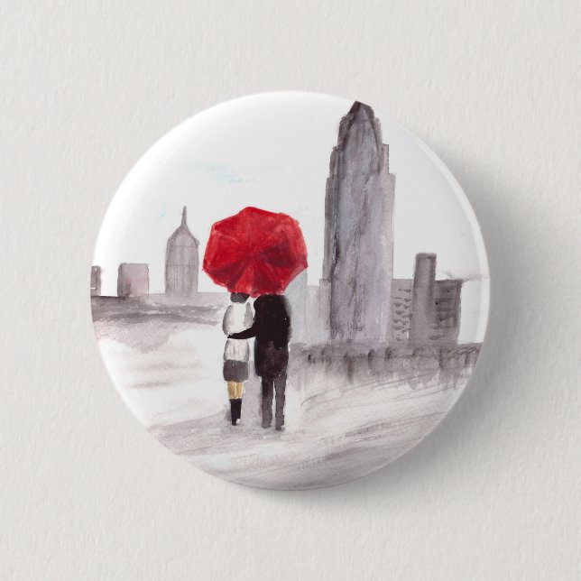 New York love couple with red umbrella Button (Front)