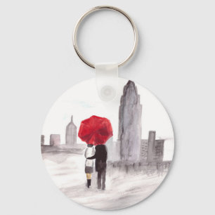 New York love couple with red umbrella Keychain
