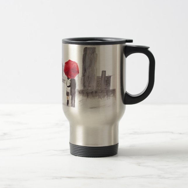 New York love couple with red umbrella Travel Mug (Right)