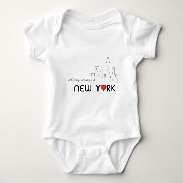 New York, Love, Heart, Cute Baby Bodysuit (Front)