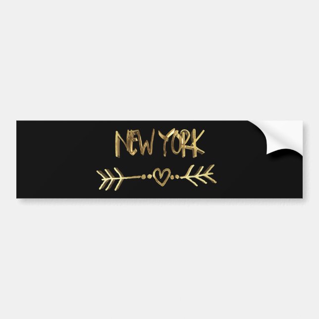 New York Love USA Black and Gold Look Typography Bumper Sticker (Front)