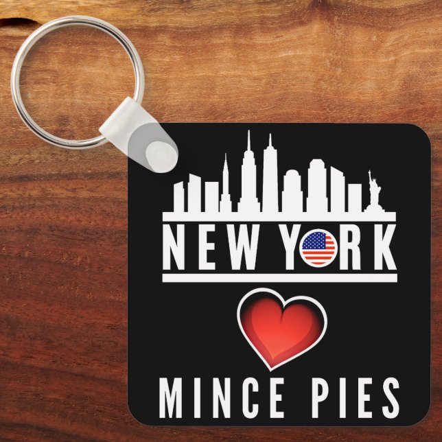 New York Loves Mince Pies Cityscape Keychain (Front)