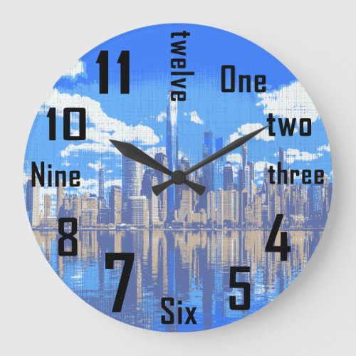 New York Manhattan Nyc City USA Black Large Clock