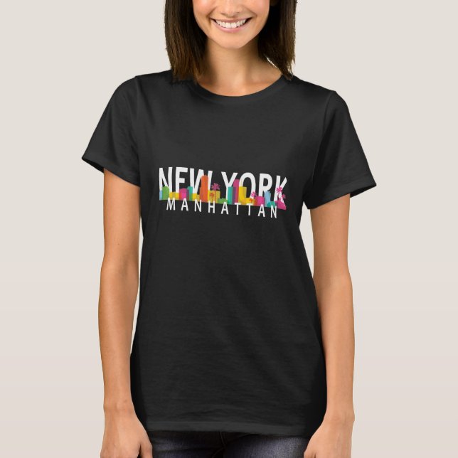New York Manhattan skyline with palms T-Shirt (Front)
