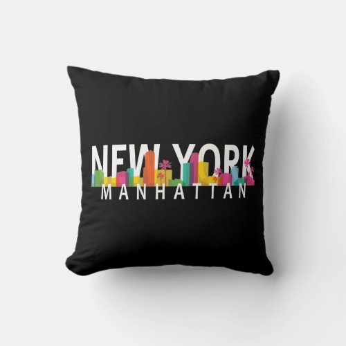 New York Manhattan skyline with palms Throw Pillow