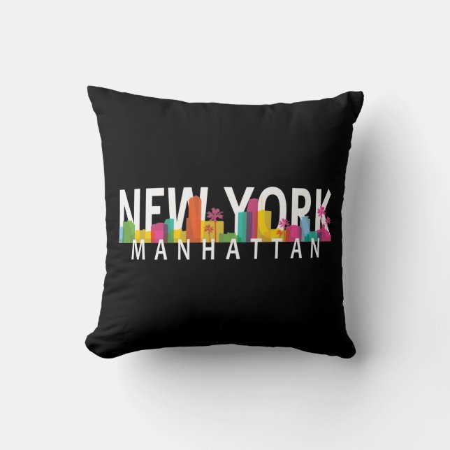 New York Manhattan skyline with palms Throw Pillow (Front)