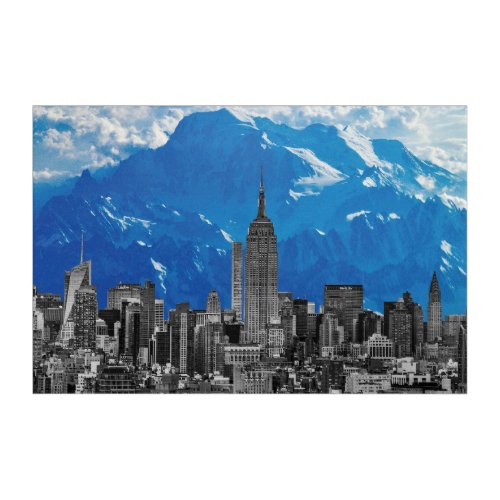 New York Manhattan Skyscrapers with Blue Mountain Acrylic Print