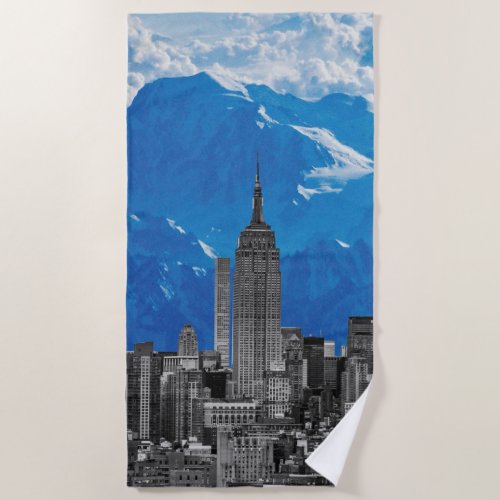 New York Manhattan Skyscrapers with Blue Mountain Beach Towel