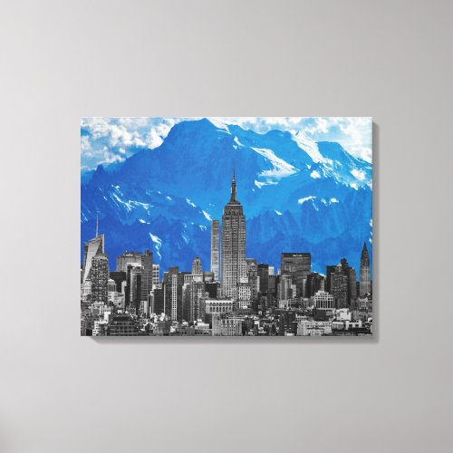 New York Manhattan Skyscrapers with Blue Mountain Canvas Print