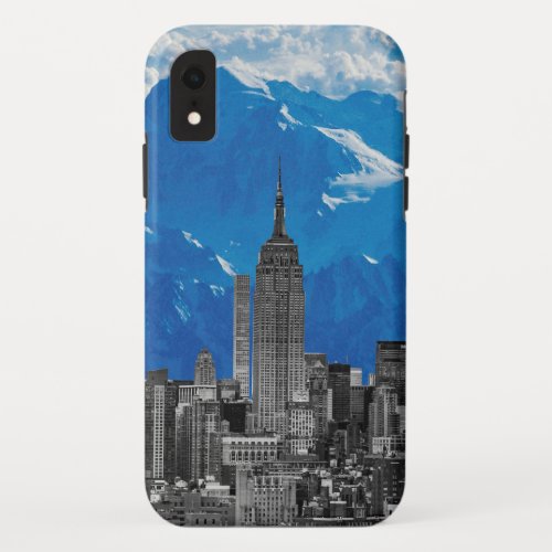 New York Manhattan Skyscrapers with Blue Mountain iPhone XR Case