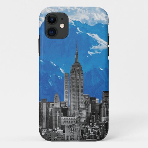 New York Manhattan Skyscrapers with Blue Mountain iPhone 11 Case