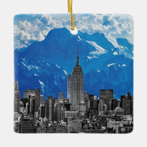 New York Manhattan Skyscrapers with Blue Mountain Ceramic Ornament