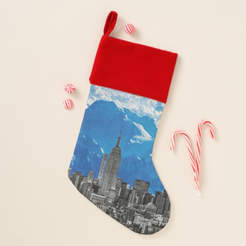 New York Manhattan Skyscrapers with Blue Mountain Christmas Stocking