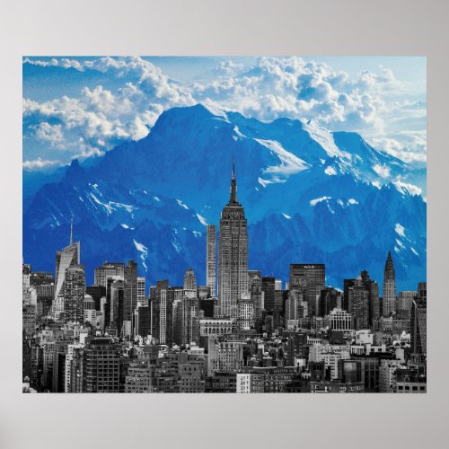 New York Manhattan Skyscrapers with Blue Mountain Poster