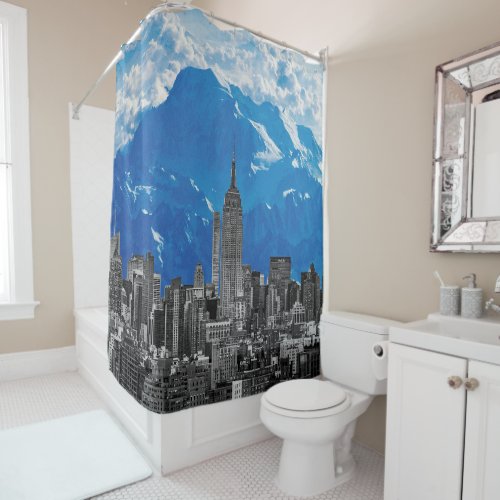 New York Manhattan Skyscrapers with Blue Mountain Shower Curtain