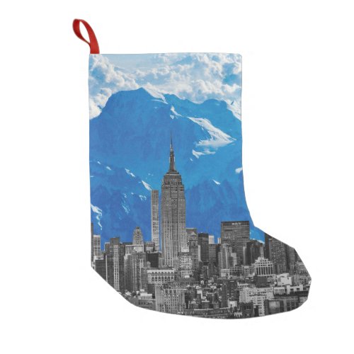 New York Manhattan Skyscrapers with Blue Mountain Small Christmas Stocking