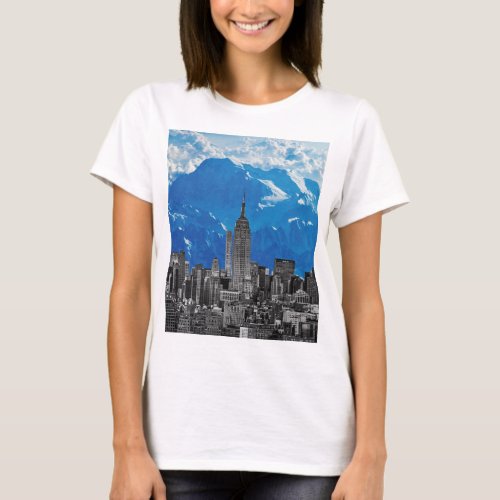 New York Manhattan Skyscrapers with Blue Mountain T_Shirt