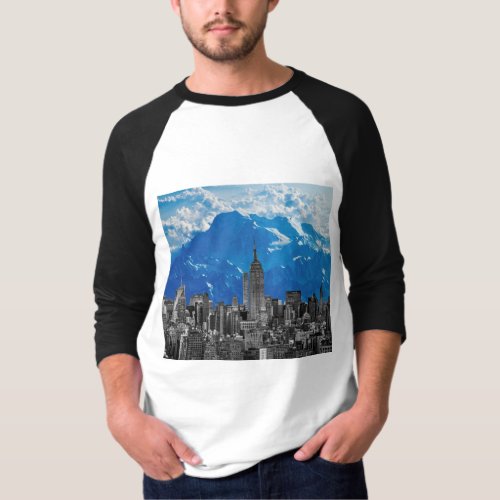 New York Manhattan Skyscrapers with Blue Mountain T_Shirt