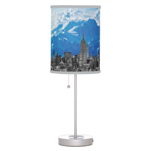 New York Manhattan Skyscrapers with Blue Mountain Table Lamp