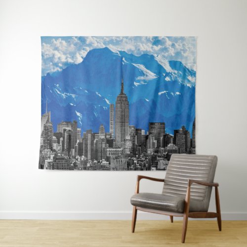 New York Manhattan Skyscrapers with Blue Mountain Tapestry