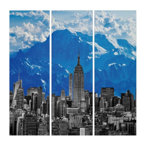 New York Manhattan Skyscrapers with Blue Mountain Triptych