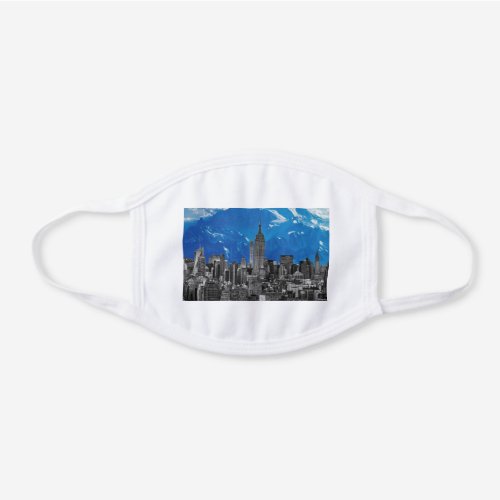 New York Manhattan Skyscrapers with Blue Mountain White Cotton Face Mask