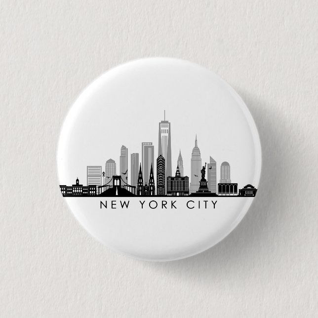 NEW YORK Manhatten USA City Skyline Silhouette Button (Front)