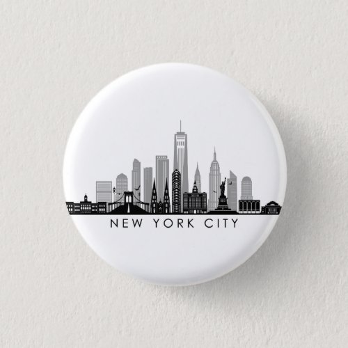 NEW YORK Manhatten USA City Skyline Silhouette Button