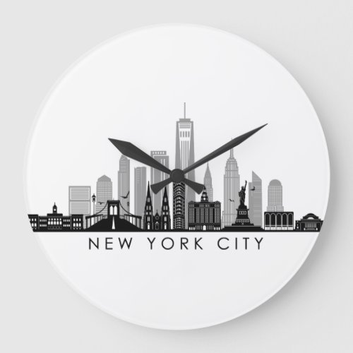 NEW YORK Manhatten USA City Skyline Silhouette Large Clock