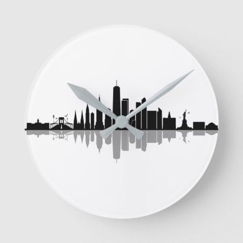 NEW YORK Manhatten USA City Skyline Silhouette Round Clock