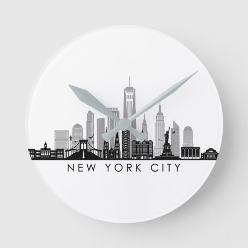 NEW YORK Manhatten USA City Skyline Silhouette Round Clock