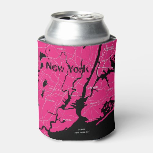 New York Map Black and Pink Can Cooler