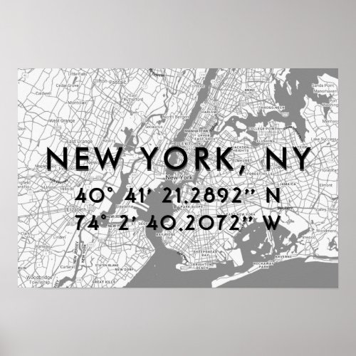New York Map Black White  Gray Personalized Poster