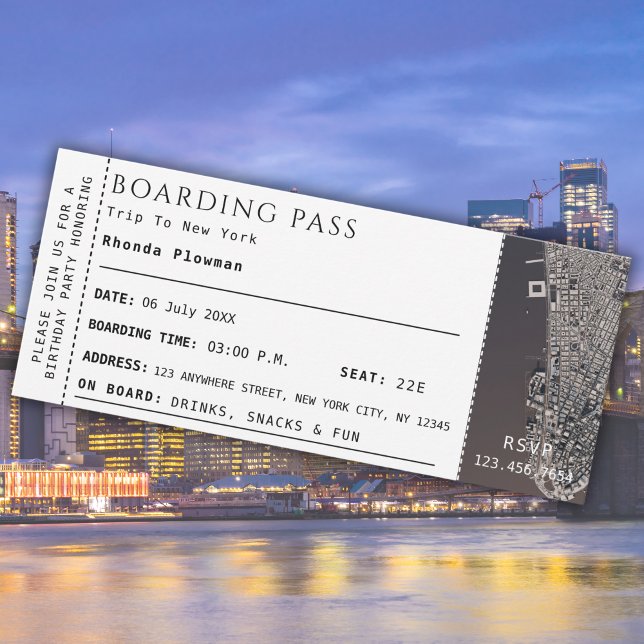New York Map Boarding Pass Travel Plane Ticket  (Creator Uploaded)