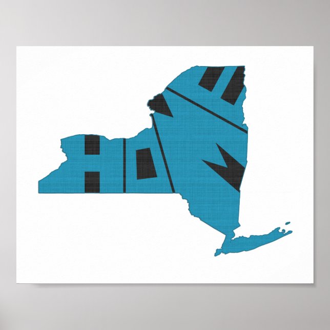 New York Map Shaped Home State Blue and Black Poster (Front)