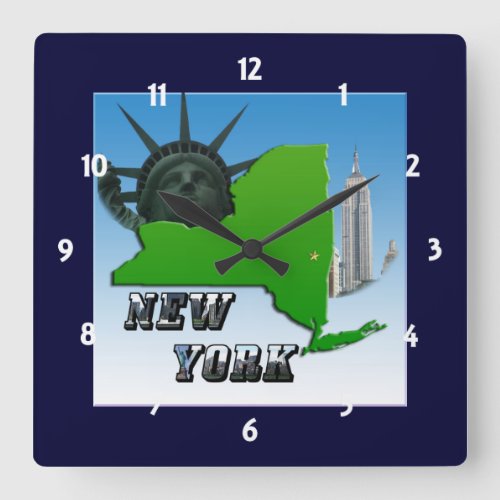 New York Map Statue of Liberty Monument Clock