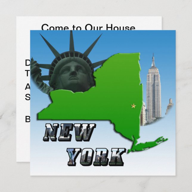 New York Map, Statue of Liberty, Monument Invitation (Front/Back)