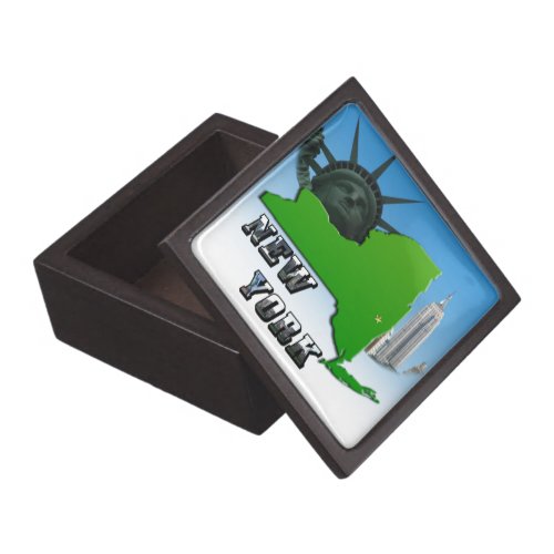 New York Map Statue of Liberty Monument Jewelry Box