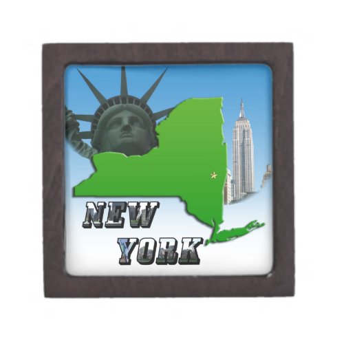 New York Map Statue of Liberty Monument Keepsake Box