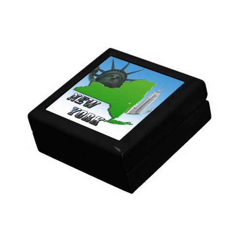 New York Map Statue of Liberty Monument Keepsake Box