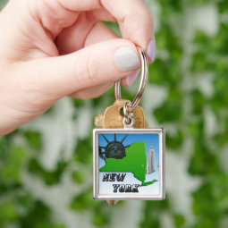 New York Map, Statue of Liberty, Monument Keychain | Zazzle