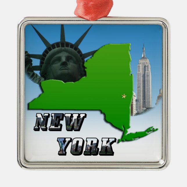 New York Map, Statue of Liberty, Monument Metal Ornament (Front)