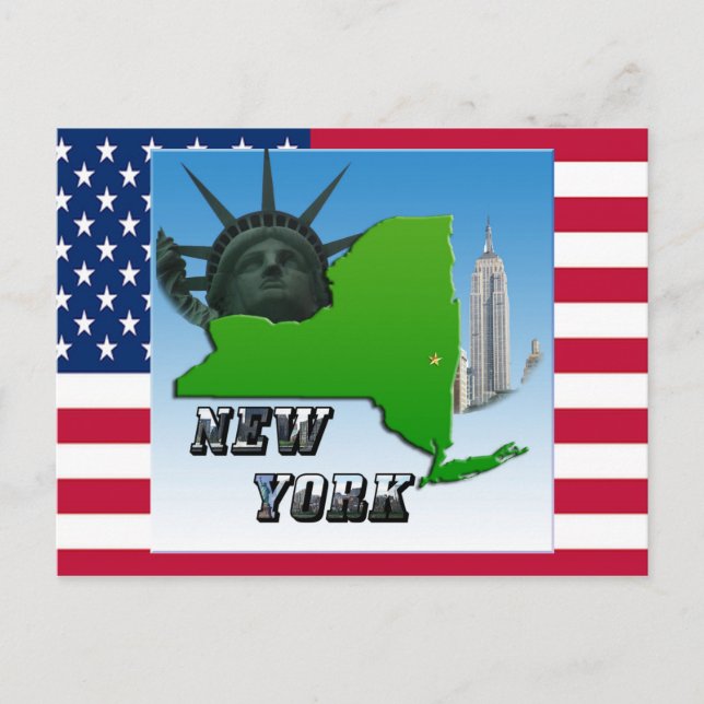 New York Map, Statue of Liberty, Monument Postcard (Front)