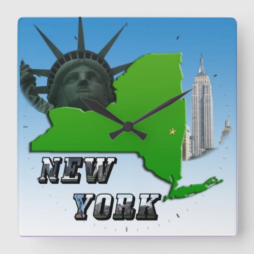 New York Map Statue of Liberty Monument Square Wall Clock