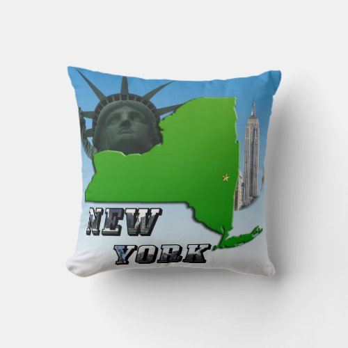 New York Map Statue of Liberty Monument Throw Pillow