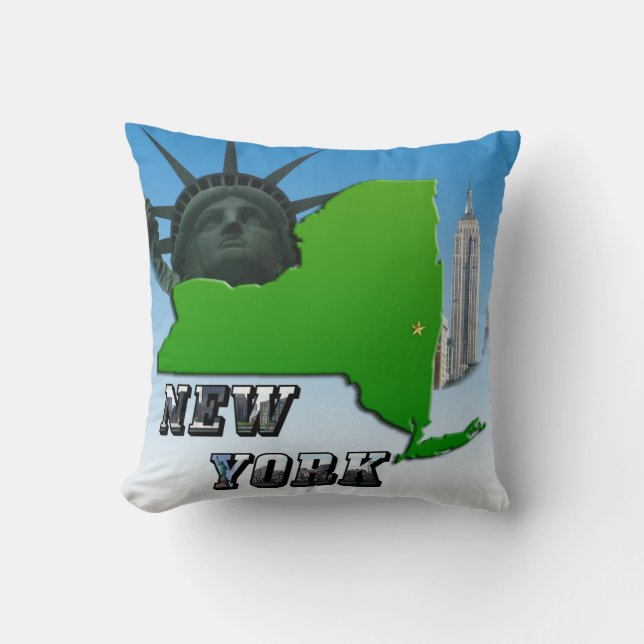 New York Map, Statue of Liberty, Monument Throw Pillow (Front)